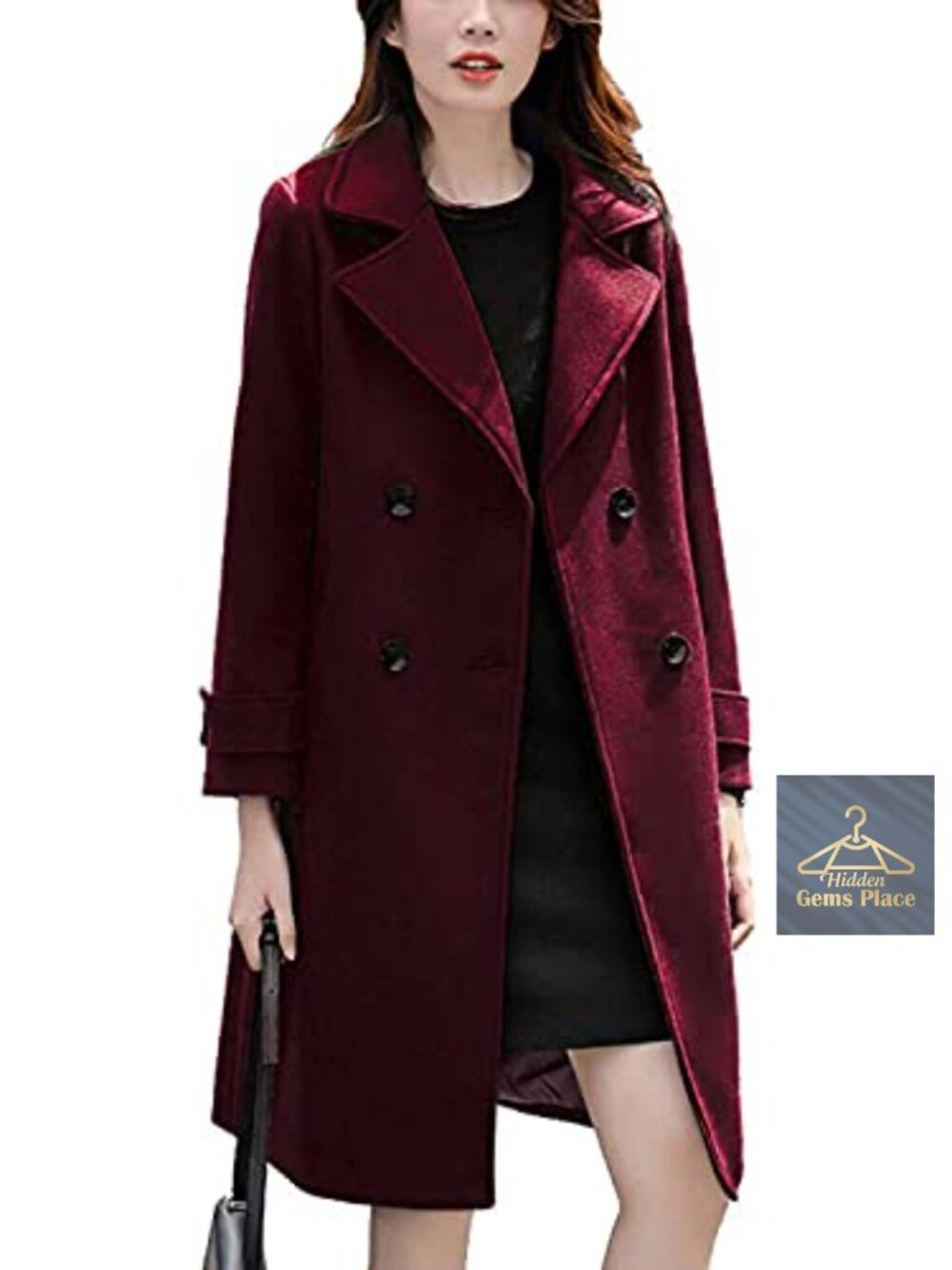 Wool Blend Double Breasted Peacoat with Belt Cuffs